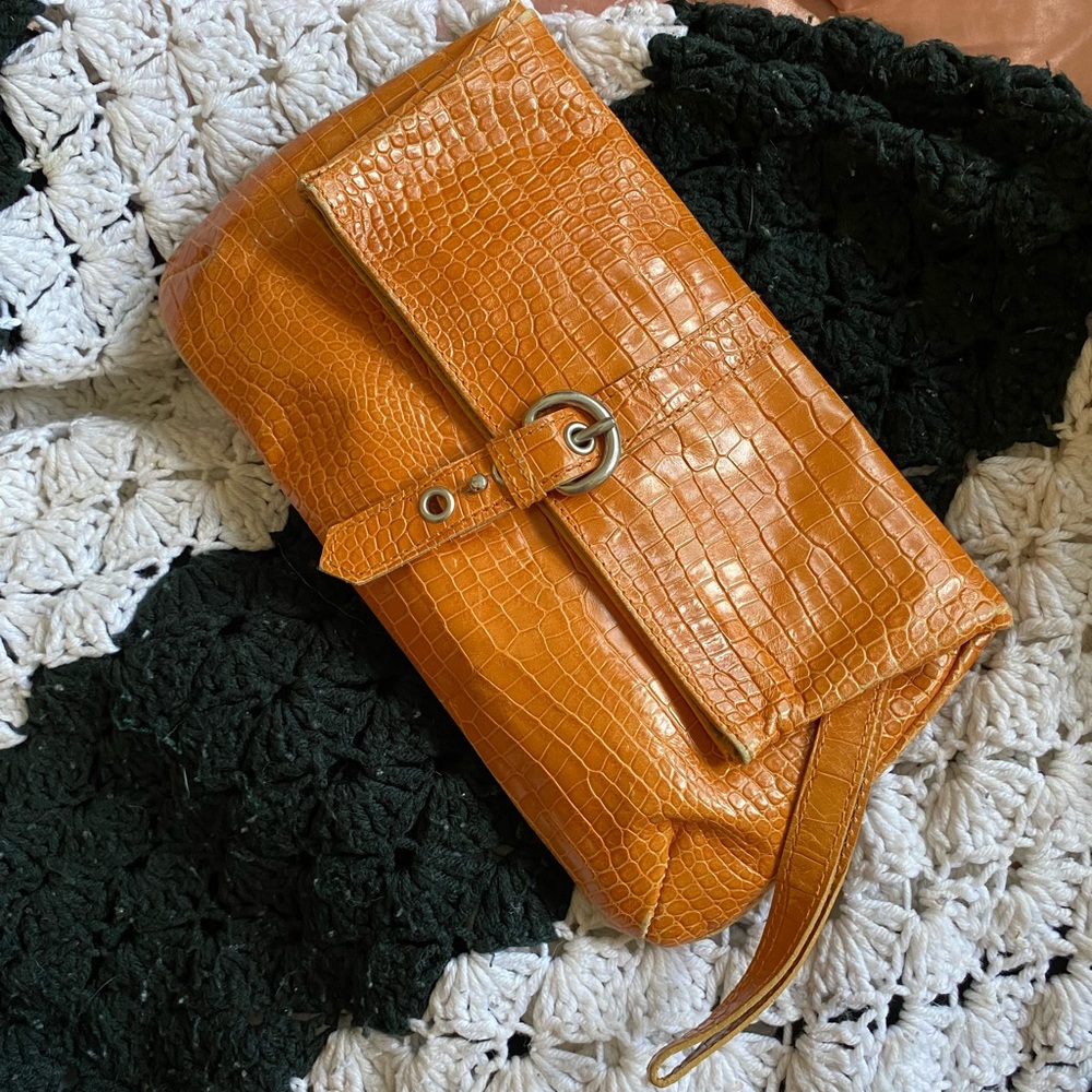 Ceoni Crocodile Embossed Leather Bag - Orange